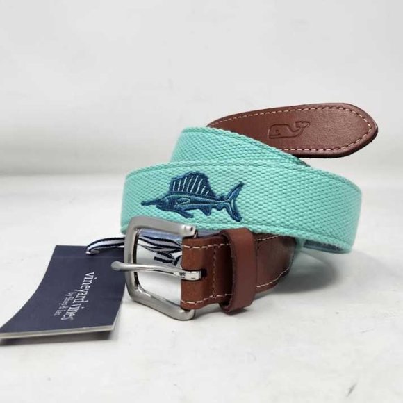 New men's42 Vineyard Vines marlin fish embroidered icon canvas club belt